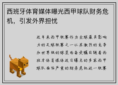 西班牙体育媒体曝光西甲球队财务危机，引发外界担忧